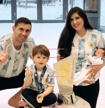 Mandinha Martinez with her children supporting her husband Emiliano Martinez in Copa America.